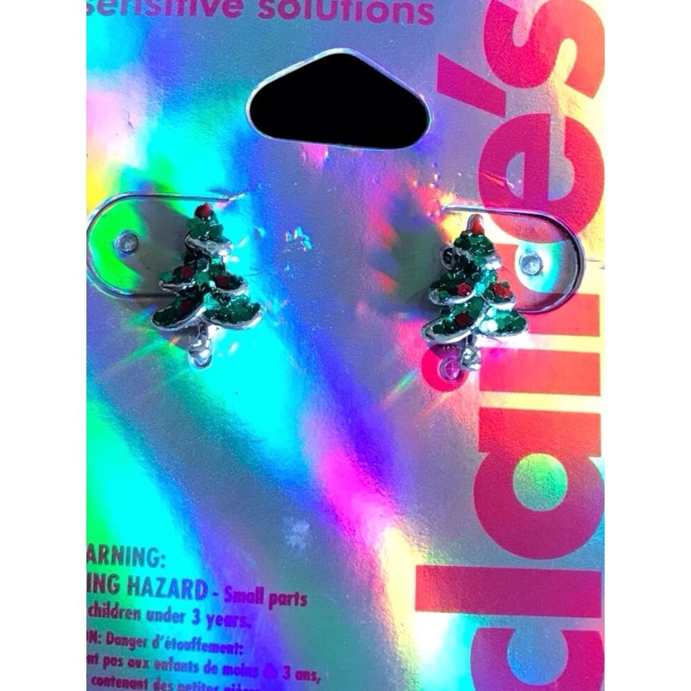 Claire's Christmas Earrings 3 Pair Sensitive Post Stud Snow Candy Cane Tree NWT - Picture 4 of 4